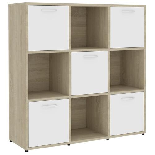 Bogreol 90x30x90 cm konstrueret træ hvid og sonoma-eg