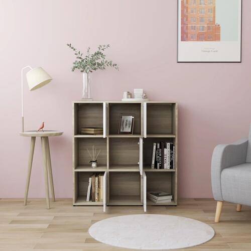 Bogreol 90x30x90 cm konstrueret træ hvid og sonoma-eg