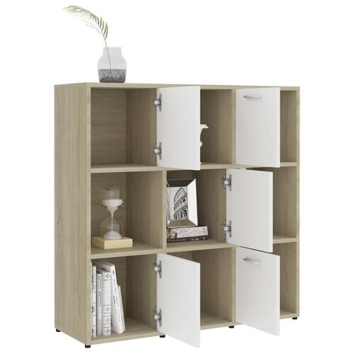 Bogreol 90x30x90 cm konstrueret træ hvid og sonoma-eg