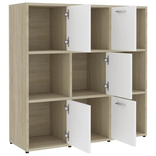 Bogreol 90x30x90 cm konstrueret træ hvid og sonoma-eg