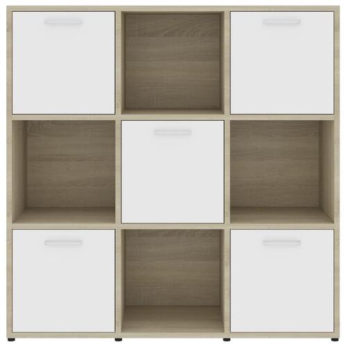 Bogreol 90x30x90 cm konstrueret træ hvid og sonoma-eg