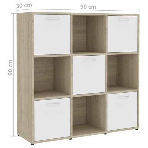 Bogreol 90x30x90 cm konstrueret træ hvid og sonoma-eg