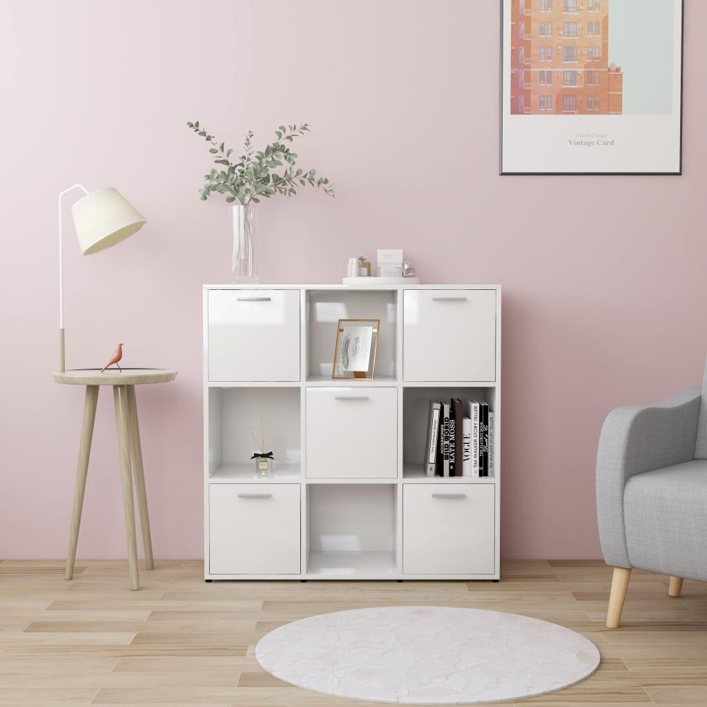 Bogreol 90x30x90 cm konstrueret træ hvid højglans