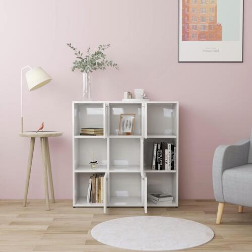 Bogreol 90x30x90 cm konstrueret træ hvid højglans