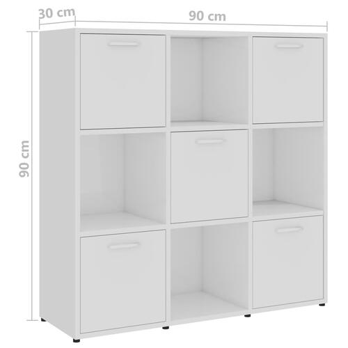 Bogreol 90x30x90 cm konstrueret træ hvid højglans