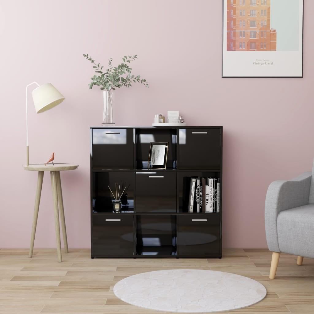 Bogreol 90x30x90 cm konstrueret træ sort højglans