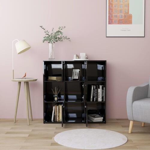 Bogreol 90x30x90 cm konstrueret træ sort højglans