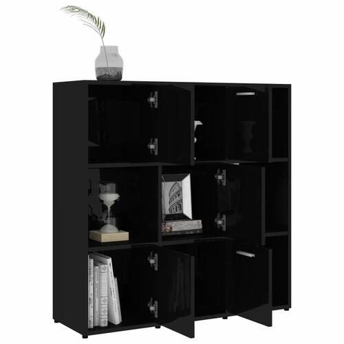 Bogreol 90x30x90 cm konstrueret træ sort højglans
