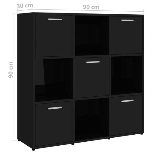 Bogreol 90x30x90 cm konstrueret træ sort højglans
