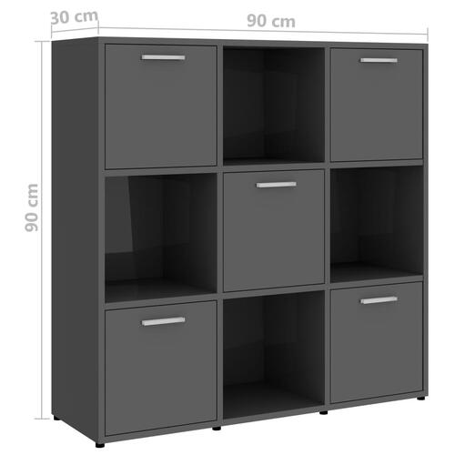 Bogreol 90x30x90 cm konstrueret træ grå højglans