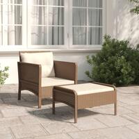 Loungesæt til haven 2 dele med hynder polyrattan brun