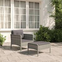 Loungesæt til haven 2 dele med hynder polyrattan grå
