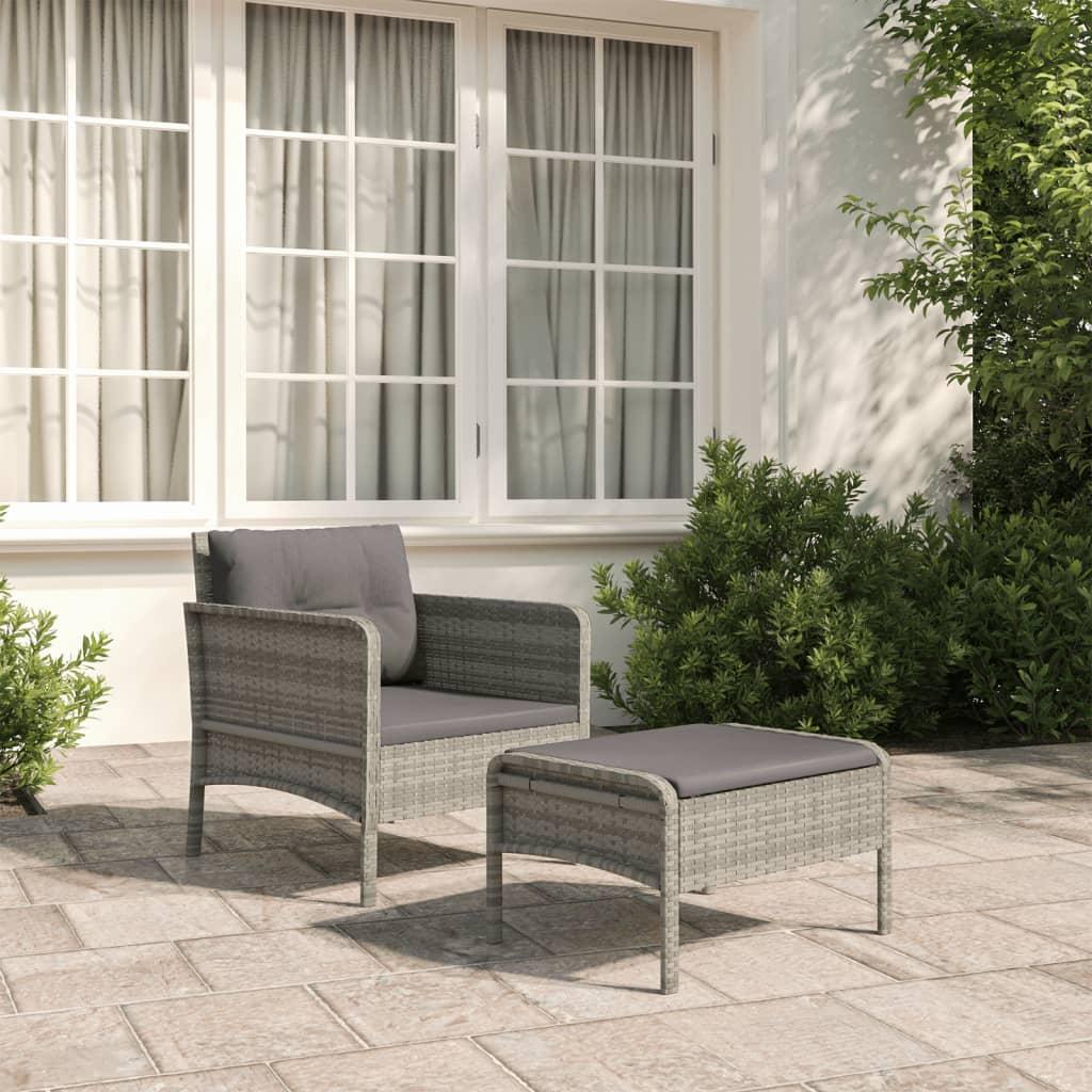 Loungesæt til haven 2 dele med hynder polyrattan grå