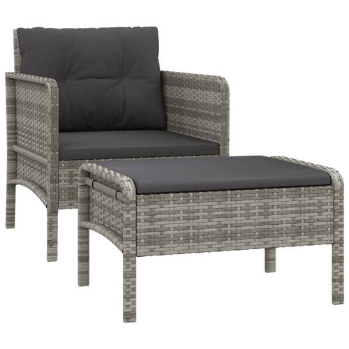 Loungesæt til haven 2 dele med hynder polyrattan grå