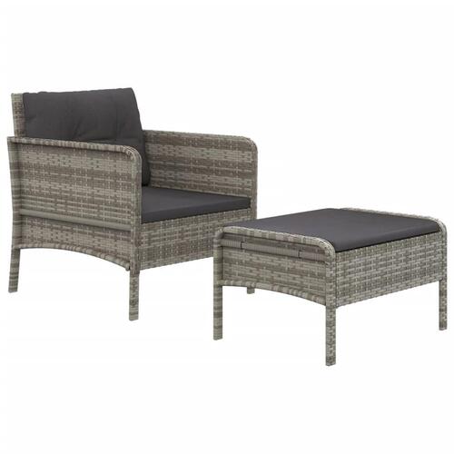Loungesæt til haven 2 dele med hynder polyrattan grå