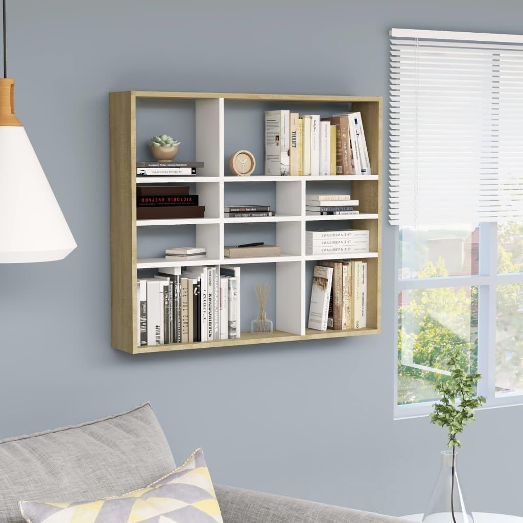 Vægreol 90x16x78 cm spånplade hvid og sonoma-eg