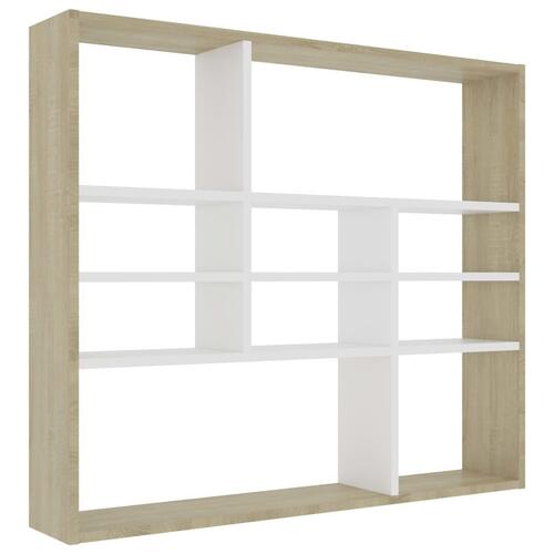 Vægreol 90x16x78 cm spånplade hvid og sonoma-eg
