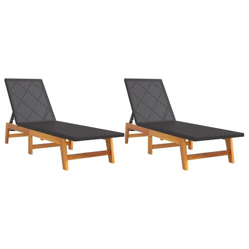Liggestole 2 stk. polyrattan og massivt akacietræ sort og brun