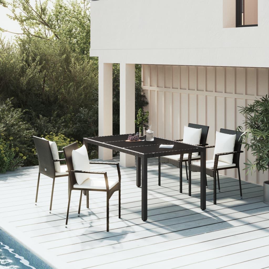 Spisebordssæt til haven 5 dele med hynder polyrattan sort