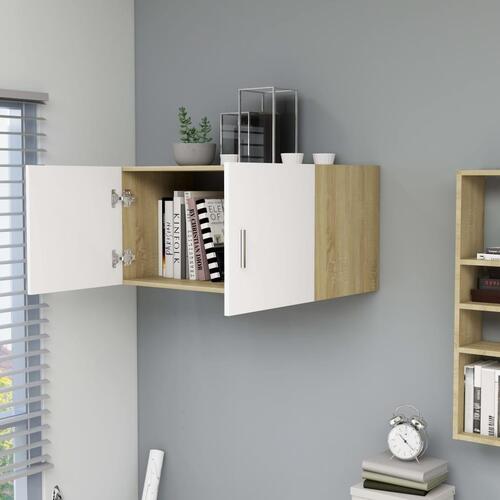 Væghængt skab 80x39x40 cm konstrueret træ hvid og sonoma-eg