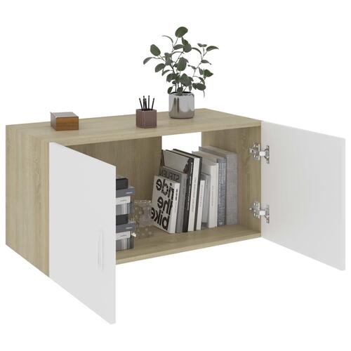 Væghængt skab 80x39x40 cm konstrueret træ hvid og sonoma-eg