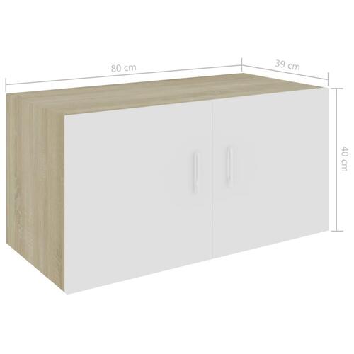 Væghængt skab 80x39x40 cm konstrueret træ hvid og sonoma-eg