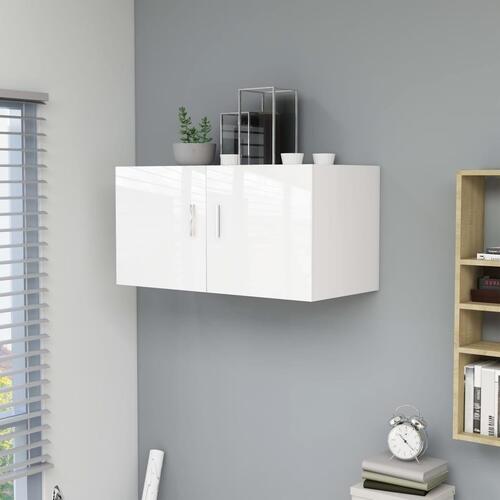 Væghængt skab 80x39x40 cm konstrueret træ hvid højglans