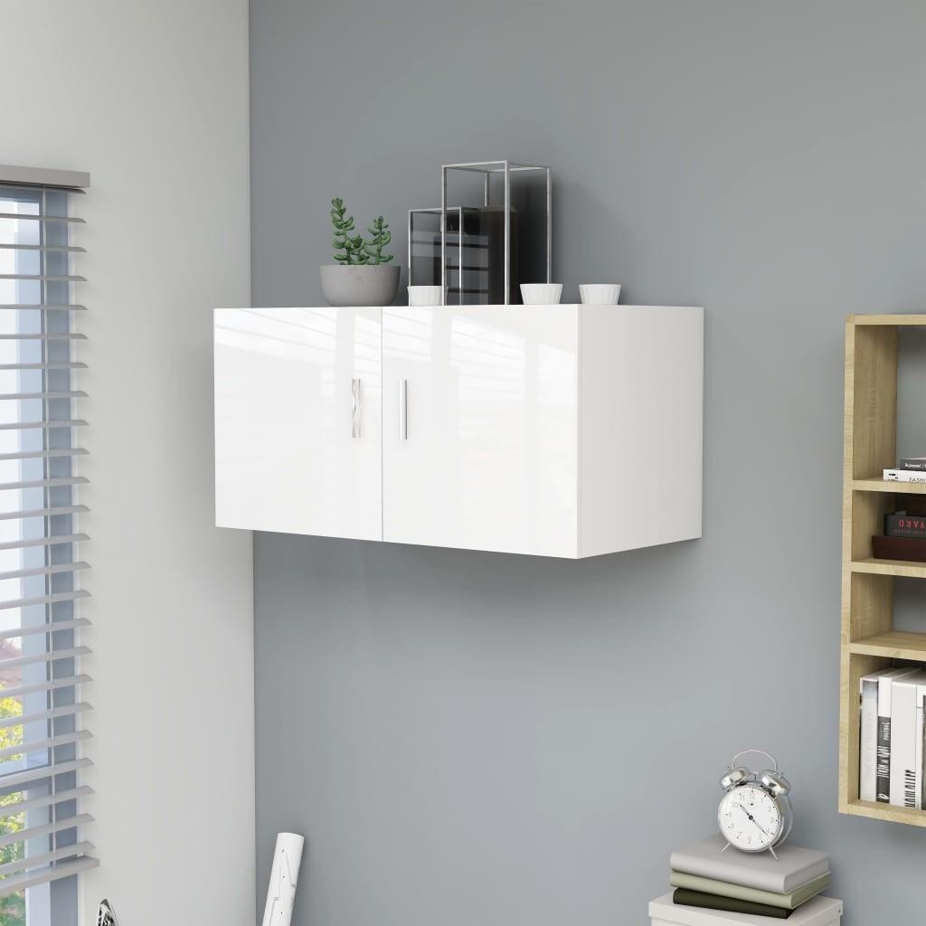 Væghængt skab 80x39x40 cm konstrueret træ hvid højglans
