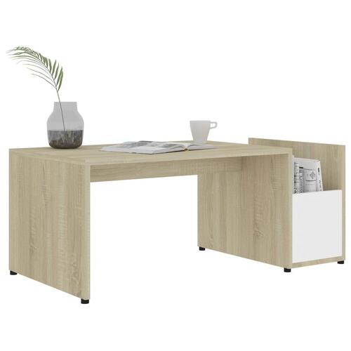 Sofabord 90x45x35 cm konstrueret træ hvid og sonoma-eg