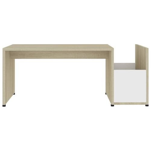 Sofabord 90x45x35 cm konstrueret træ hvid og sonoma-eg