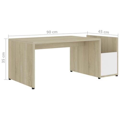 Sofabord 90x45x35 cm konstrueret træ hvid og sonoma-eg