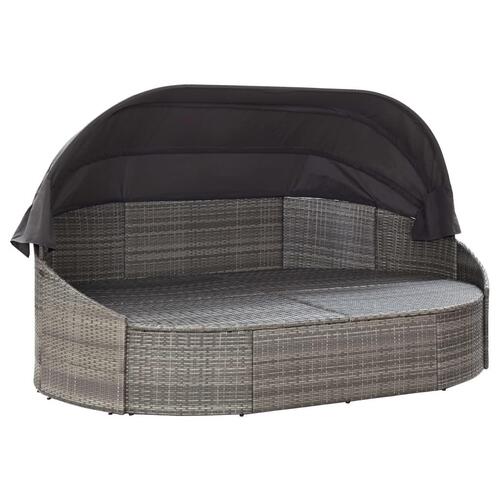 Solseng med baldakin polyrattan grå