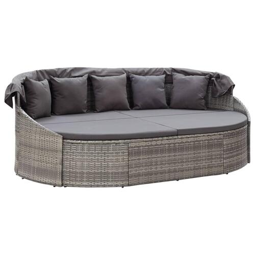 Solseng med baldakin polyrattan grå
