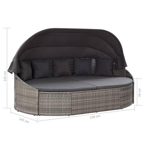 Solseng med baldakin polyrattan grå
