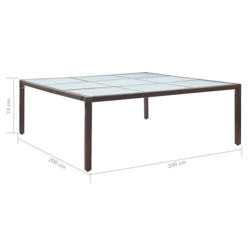 Havebord 200x200x74 cm polyrattan brun