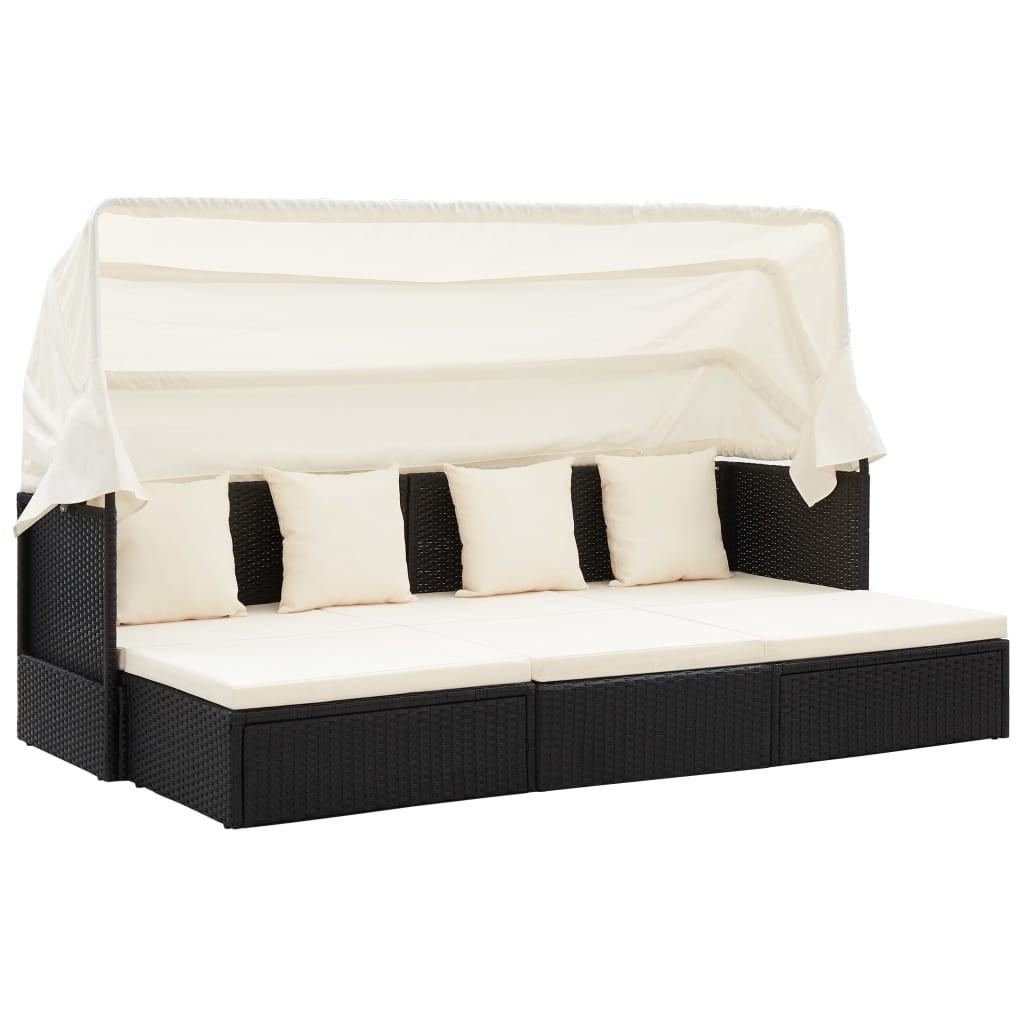 Solseng med baldakin polyrattan sort