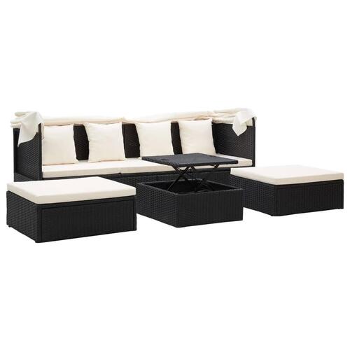 Solseng med baldakin polyrattan sort