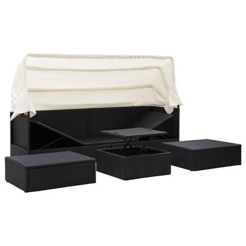 Solseng med baldakin polyrattan sort