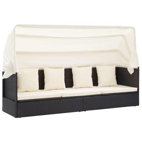 Solseng med baldakin polyrattan sort