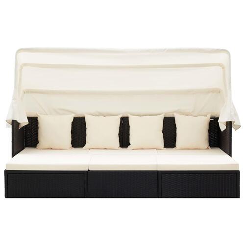 Solseng med baldakin polyrattan sort