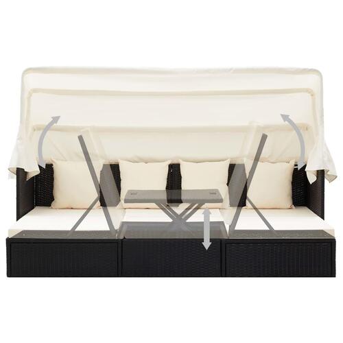 Solseng med baldakin polyrattan sort