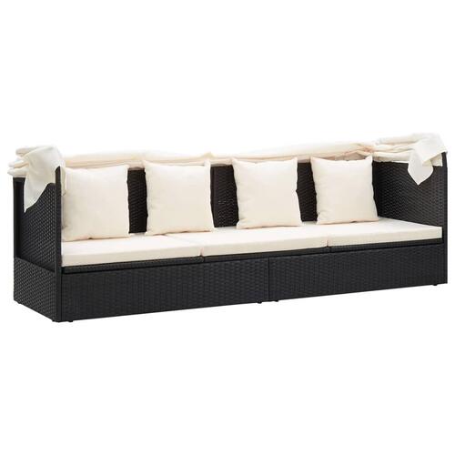 Solseng med baldakin polyrattan sort