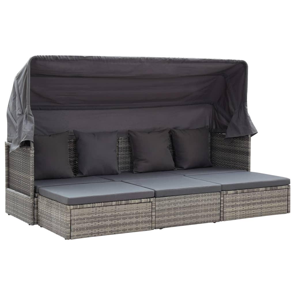 Solseng med baldakin polyrattan gråmeleret