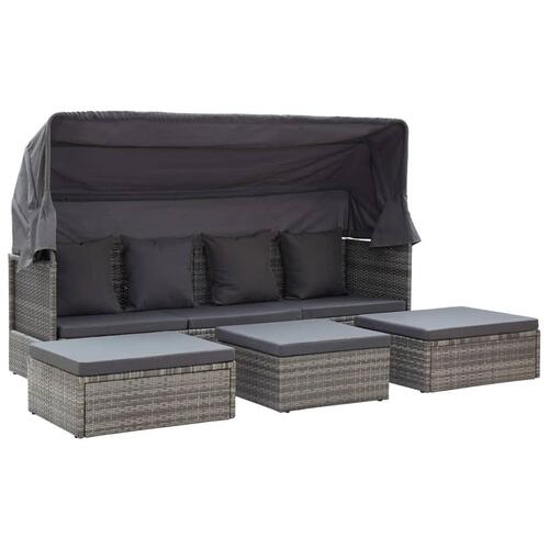 Solseng med baldakin polyrattan gråmeleret