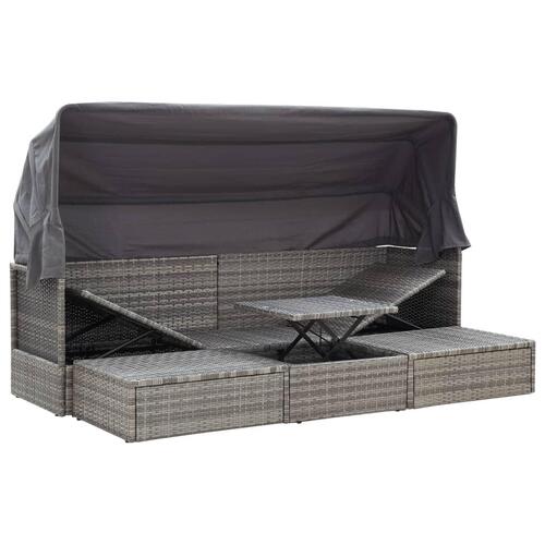 Solseng med baldakin polyrattan gråmeleret
