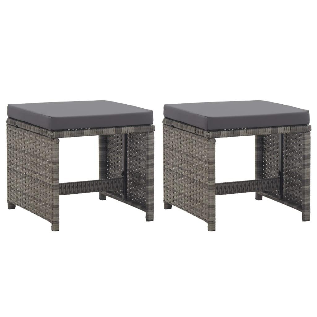 Havetaburetter 2 stk. med hynder polyrattan antracitgrå billede