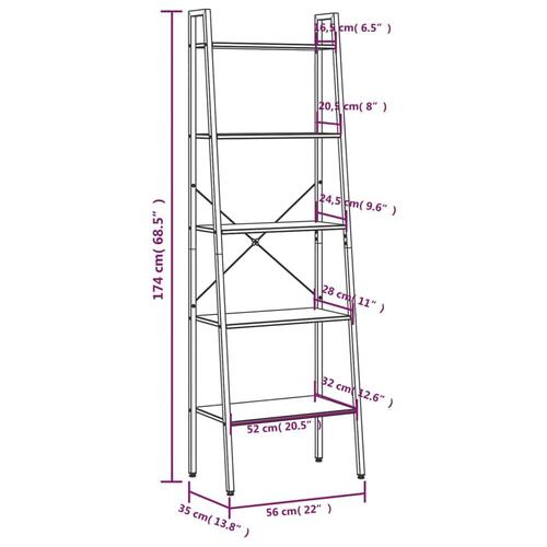 Stigereol med 5 hylder 56x35x174 cm sort