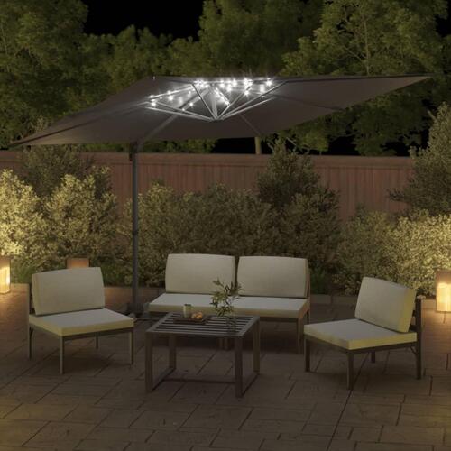 Hængeparasol med LED-lys 400x300 cm antracitgrå