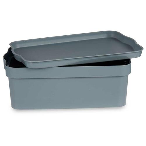 Opbevaringsboks med låg Grå Plastik 6 L (21,5 x 11 x 32 cm) (12 enheder)