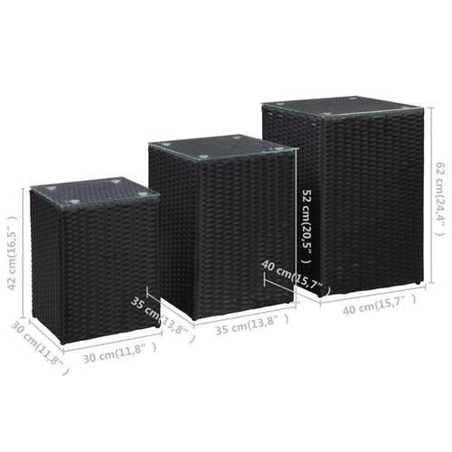 Sideborde med glastop 3 stk. polyrattan sort